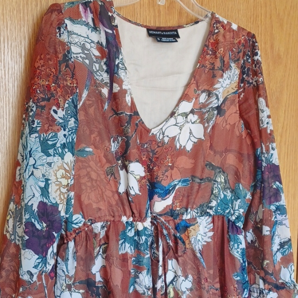 HEMANT & NANDITA @ Anthropologie Zeri Peasant Floral Print Dress ** SZ 10 - Picture 5 of 10